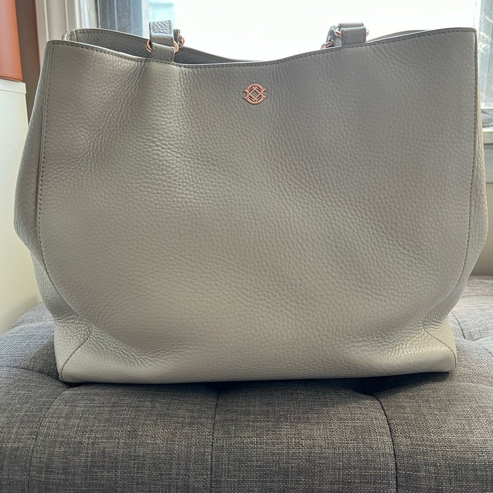 Dagne Dover Allyn Large Leather Tote in Bone